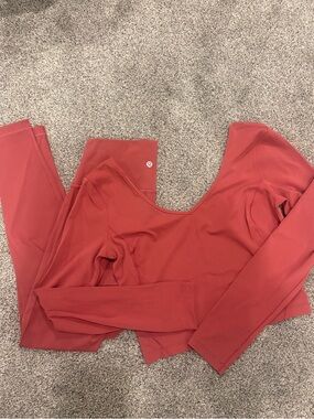 Lululemon Long Sleeve Align Top and Wunder Train Leggings Set - Brick Red